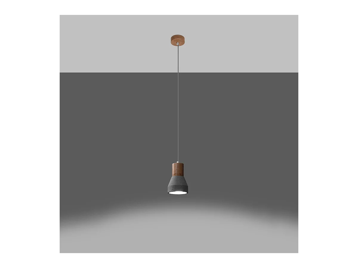 Hanglampen Polaric modern van  - 1 lichtbronnen 4000K - L.10 x H.120 cm - grijs/natuurlijk hout