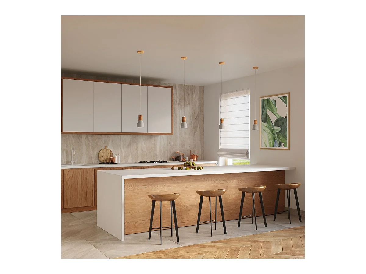 Hanglampen Polaric modern van  - 1 lichtbronnen 4000K - L.10 x H.120 cm - grijs/natuurlijk hout