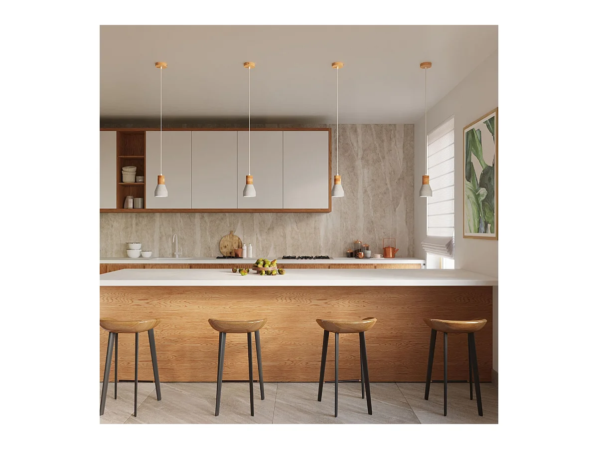 Hanglampen Polaric modern van  - 1 lichtbronnen 4000K - L.10 x H.120 cm - grijs/natuurlijk hout