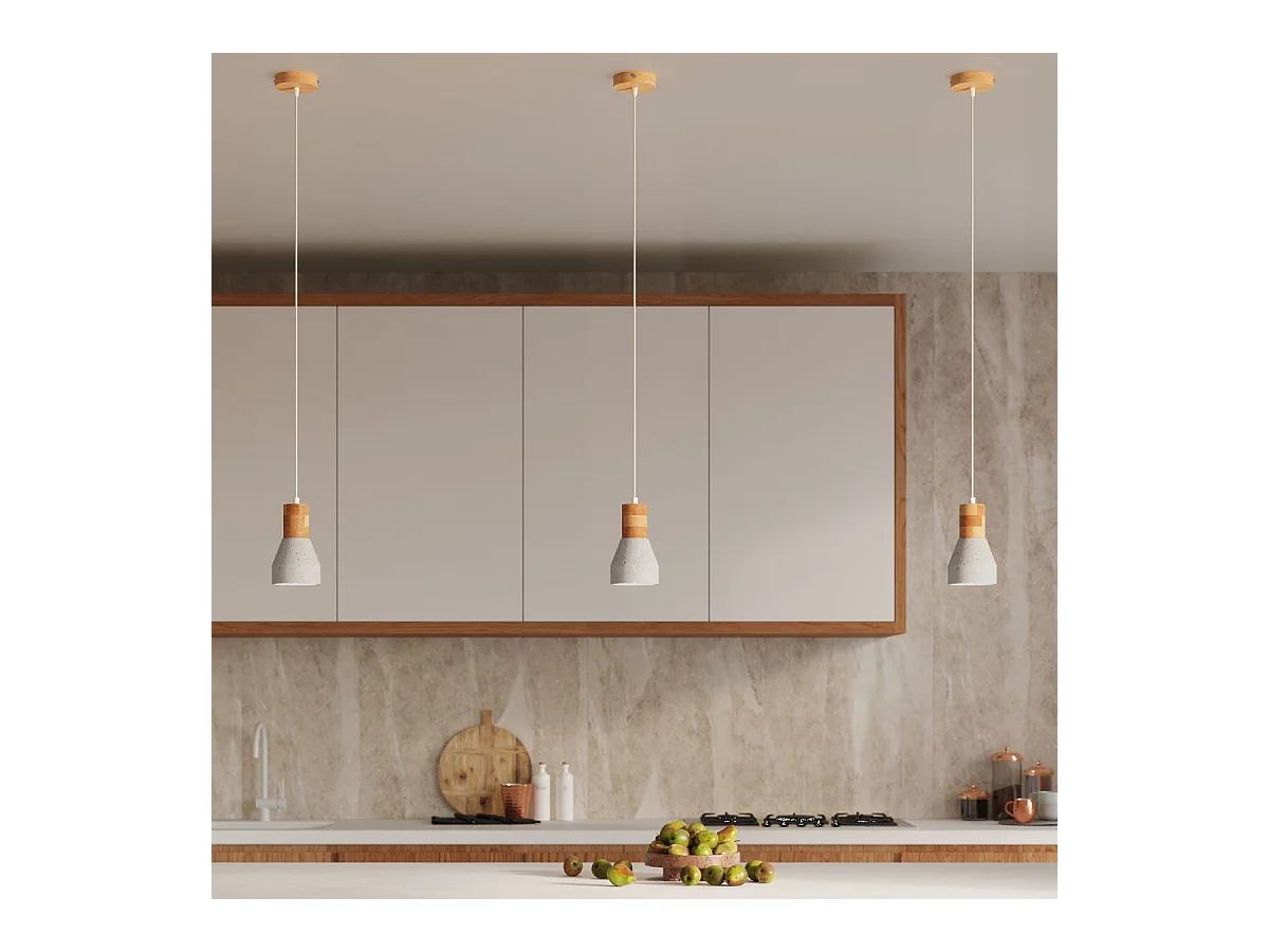 Hanglampen Polaric modern van  - 1 lichtbronnen 4000K - L.10 x H.120 cm - grijs/natuurlijk hout