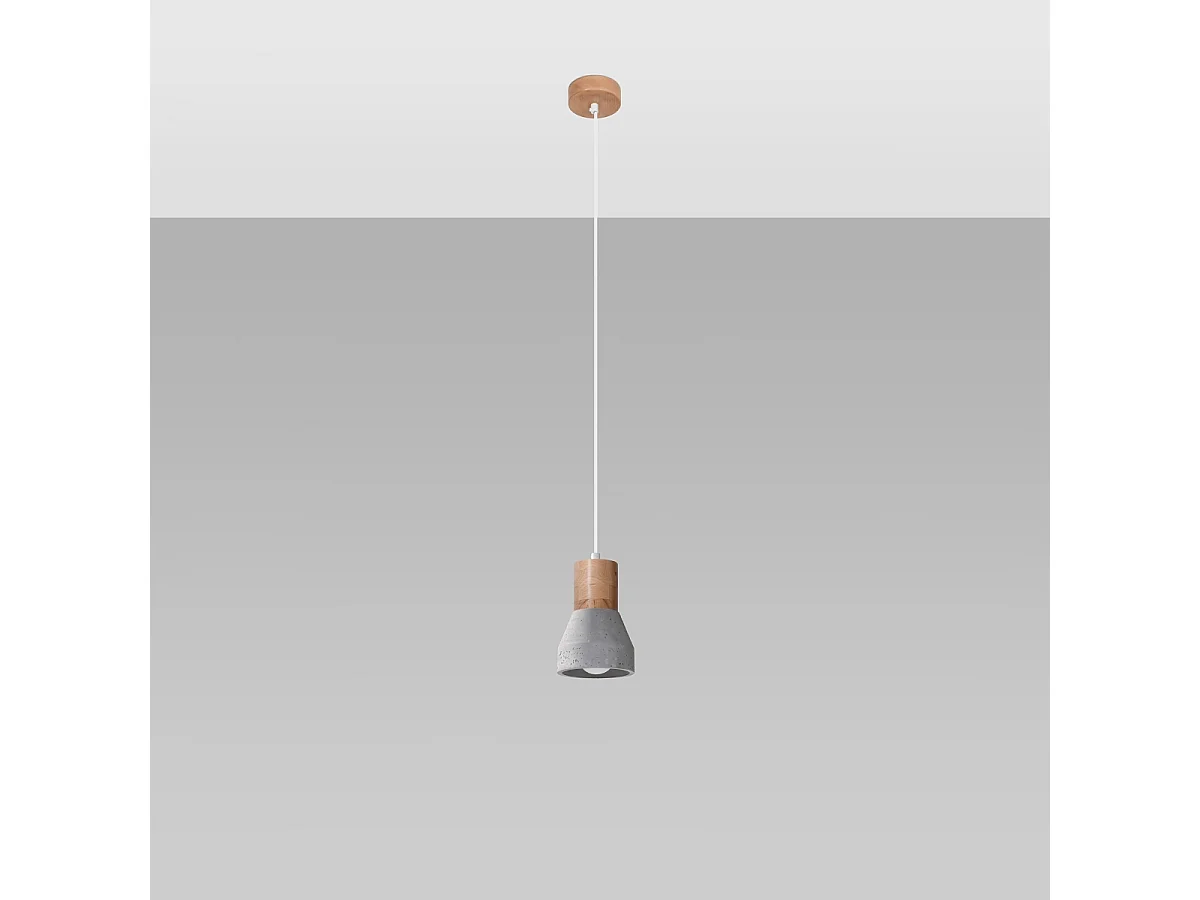 Lampes suspendues Polaric moderne en béton - 1 sources lumineuses 4000K - L.10 x H.120 cm - gris/bois naturel