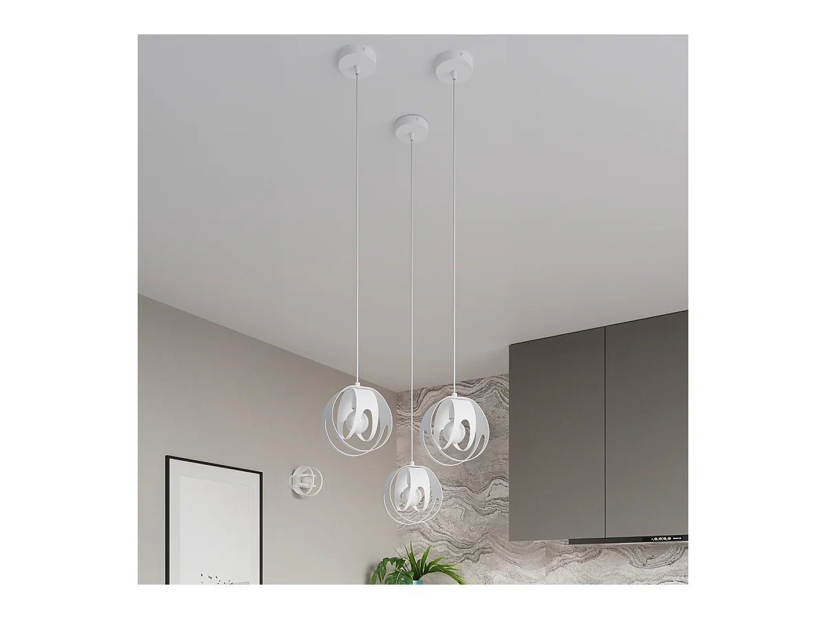 Lampade a sospensione Brive moderno di acciaio - 3 sorgenti luminose 4000K - L.30 x A.117 cm - bianco