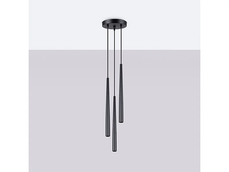 Lampe à suspension Euphora moderne en acier - 3 sources lumineuses 4000K - L.19,5 x H.118 cm - noir