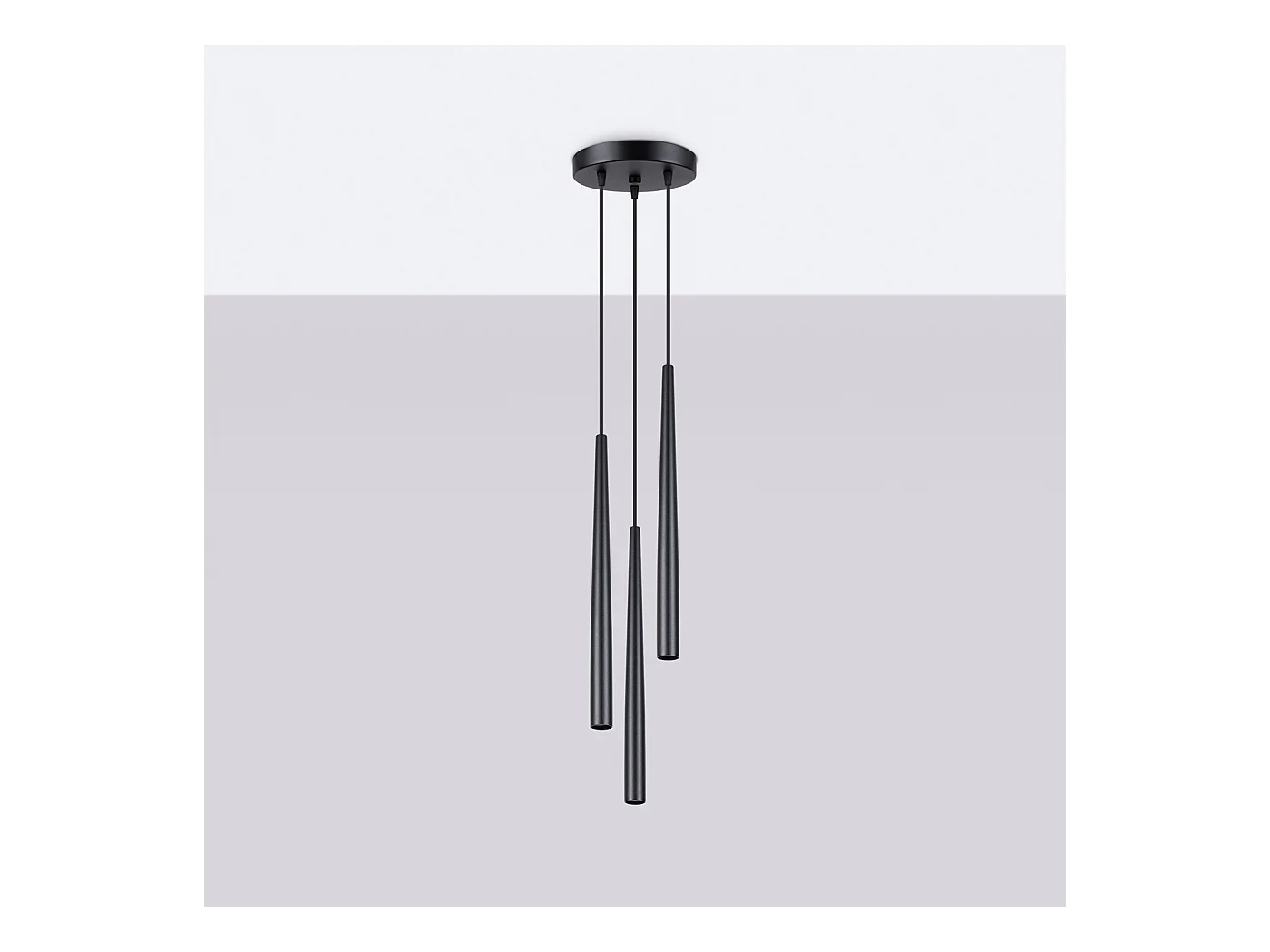 Lampe à suspension Euphora moderne en acier - 3 sources lumineuses 4000K - L.19,5 x H.118 cm - noir