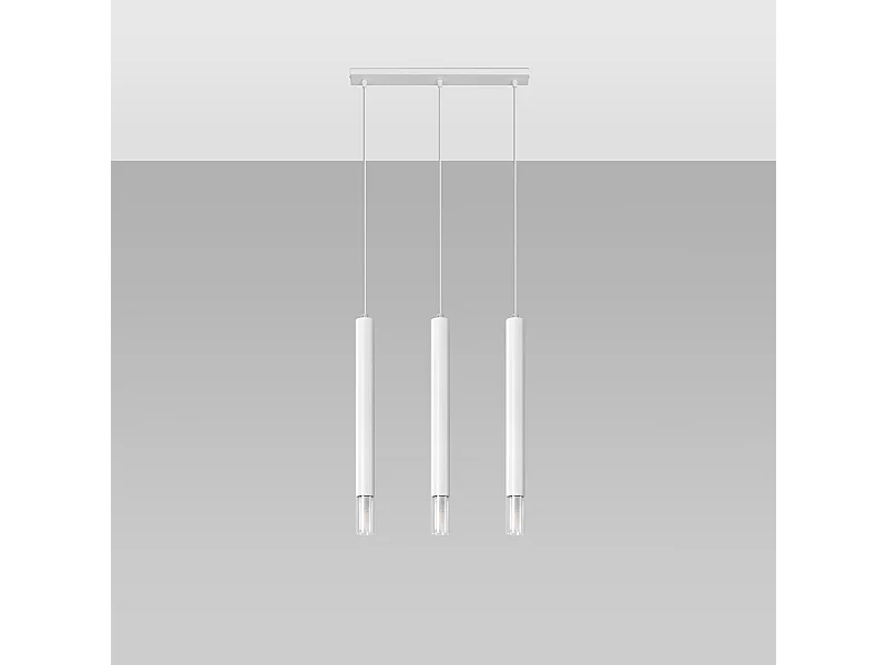 Lampes suspendues Eclim moderne en acier/verre - 3 sources lumineuses 4000K - L.45 x H.120 cm - blanc