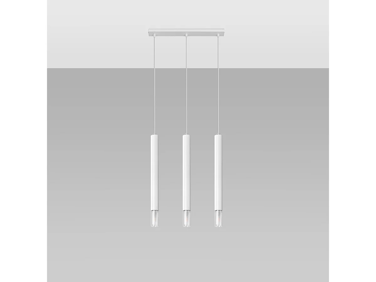 Lampes suspendues Eclim moderne en acier/verre - 3 sources lumineuses 4000K - L.45 x H.120 cm - blanc