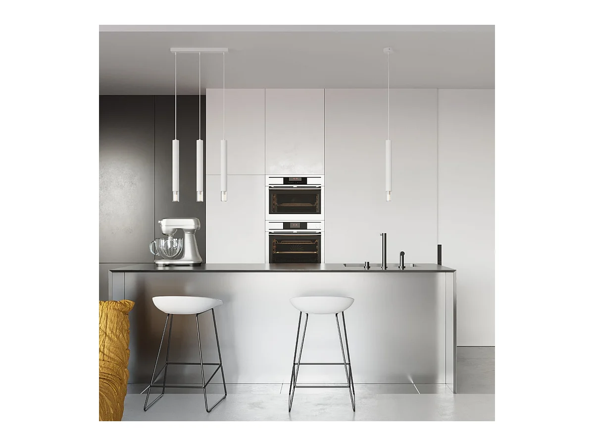 Lampes suspendues Eclim moderne en acier/verre - 3 sources lumineuses 4000K - L.45 x H.120 cm - blanc