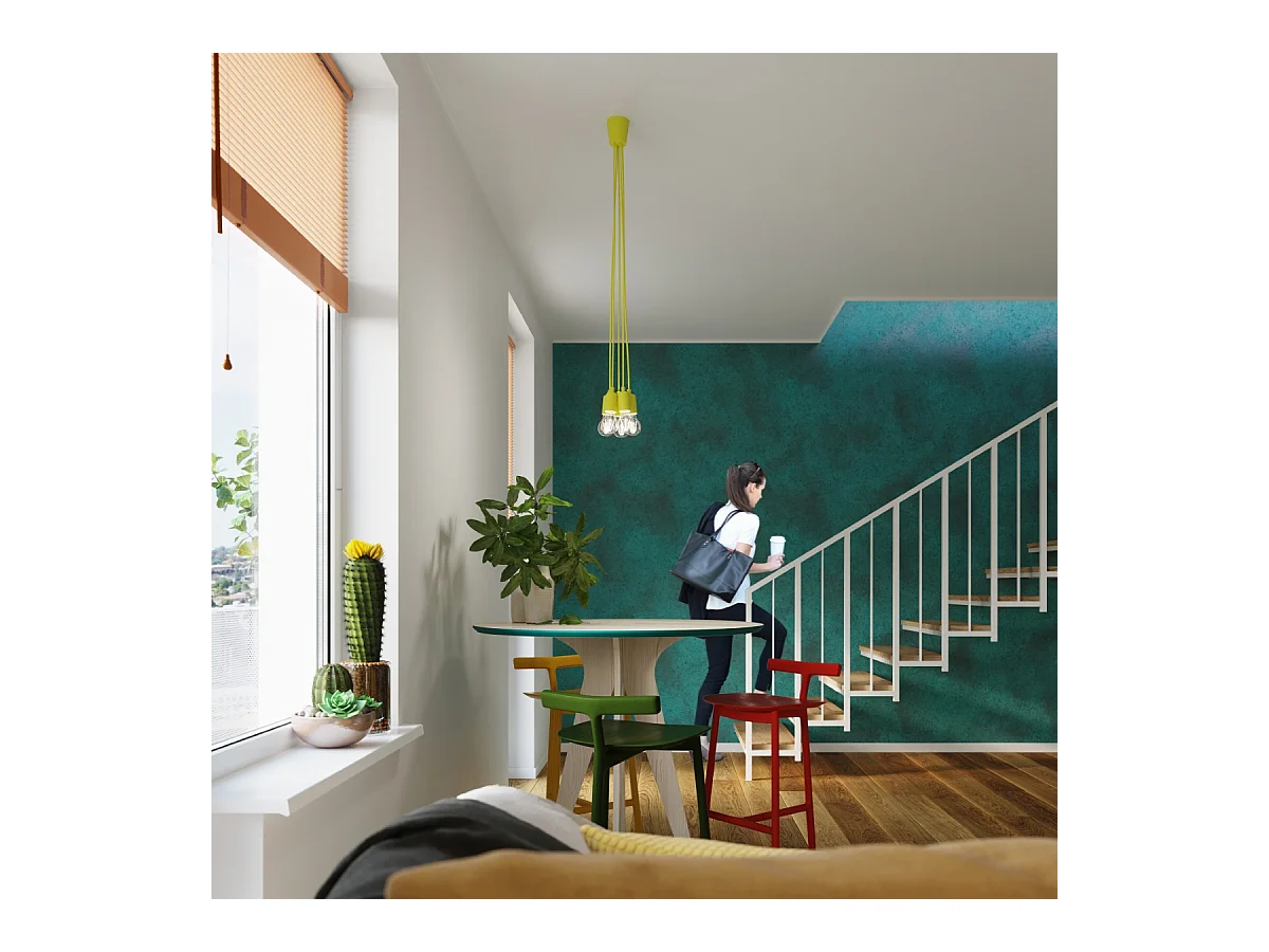 Hanglampen Astis modern van  - 3 lichtbronnen 4000K - L.15 x H.90 cm - geel