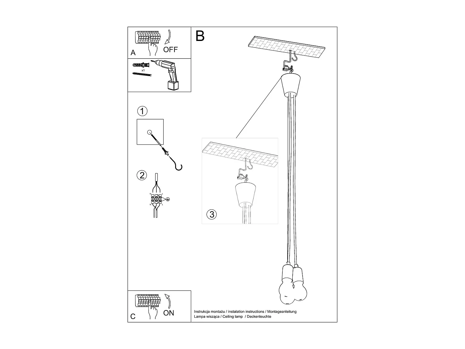 Lampes suspendues Astis moderne en PVC - 3 sources lumineuses 4000K - L.15 x H.90 cm - jaune