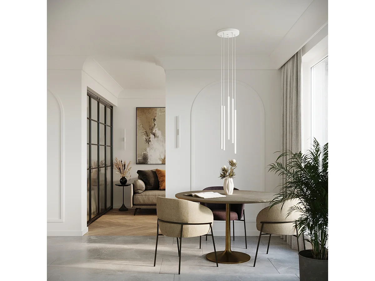 Lampes suspendues Brill moderne en acier - 2 sources lumineuses 4000K - L.15 x H.118 cm - blanc