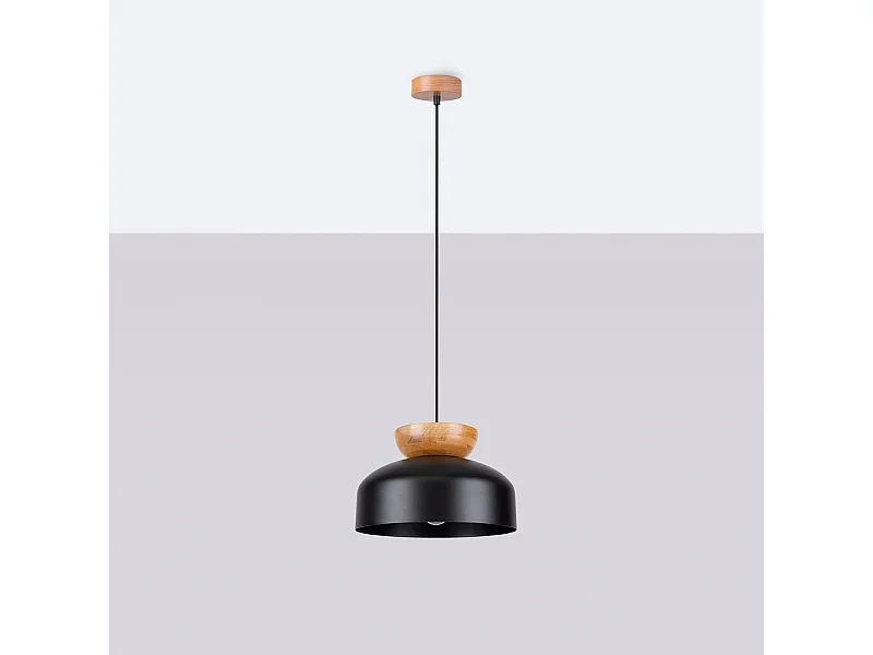 Hanglampen Zeleron Scandinavisch van  - 1 lichtbronnen 4000K - L.29,5 x H.130 cm - zwart/natuurlijk hout