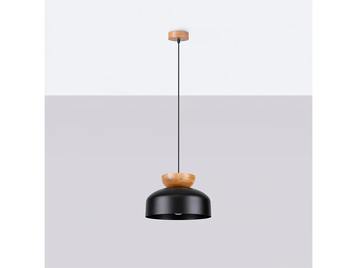 Lampy wiszące skandynawski Zeleron, drewno/stal - 1 źródło światła 4000K - L.29.5 x H.130 cm - czarny/naturalne drewno