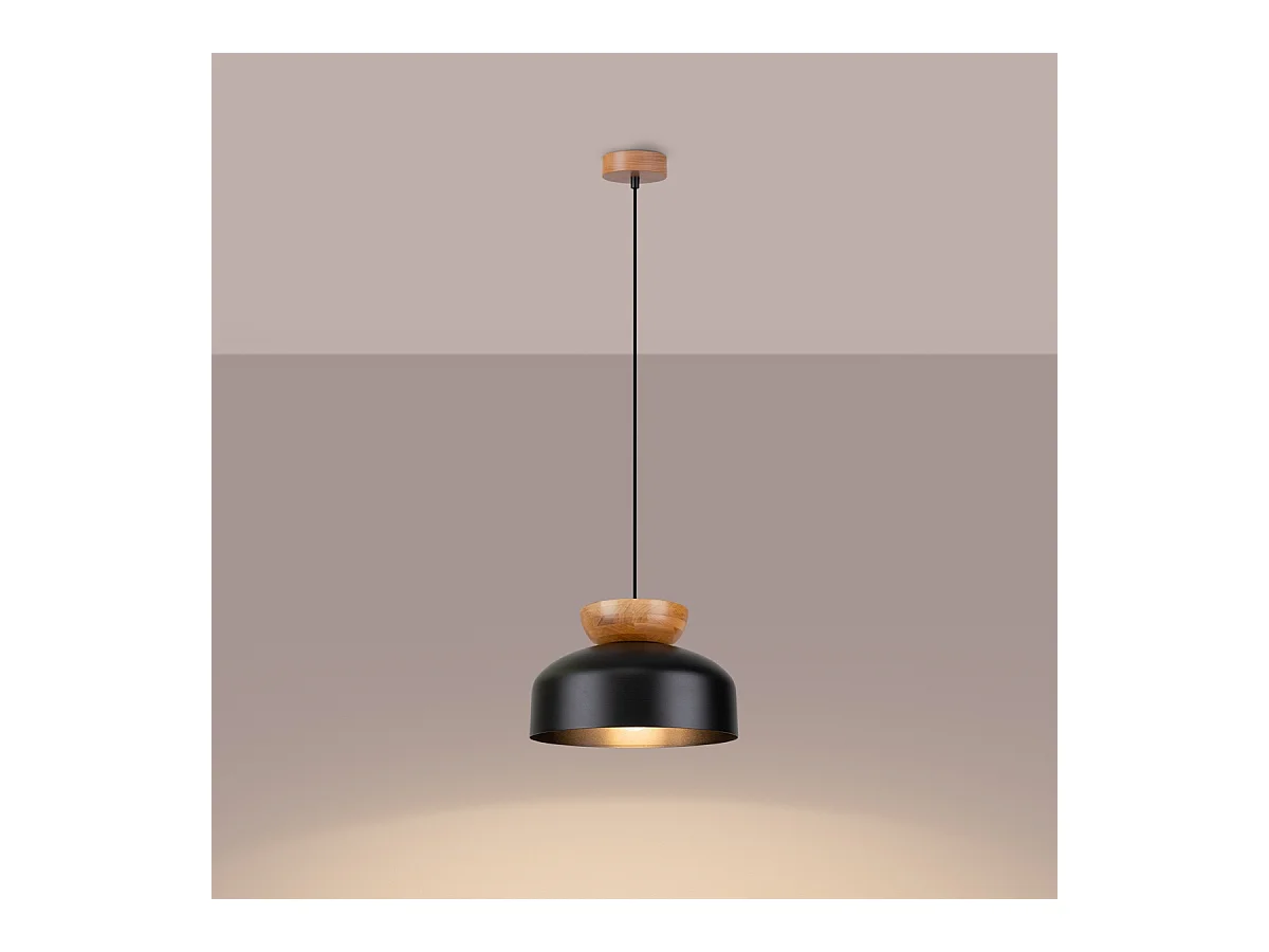 Lampy wiszące skandynawski Zeleron, drewno/stal - 1 źródło światła 4000K - L.29.5 x H.130 cm - czarny/naturalne drewno