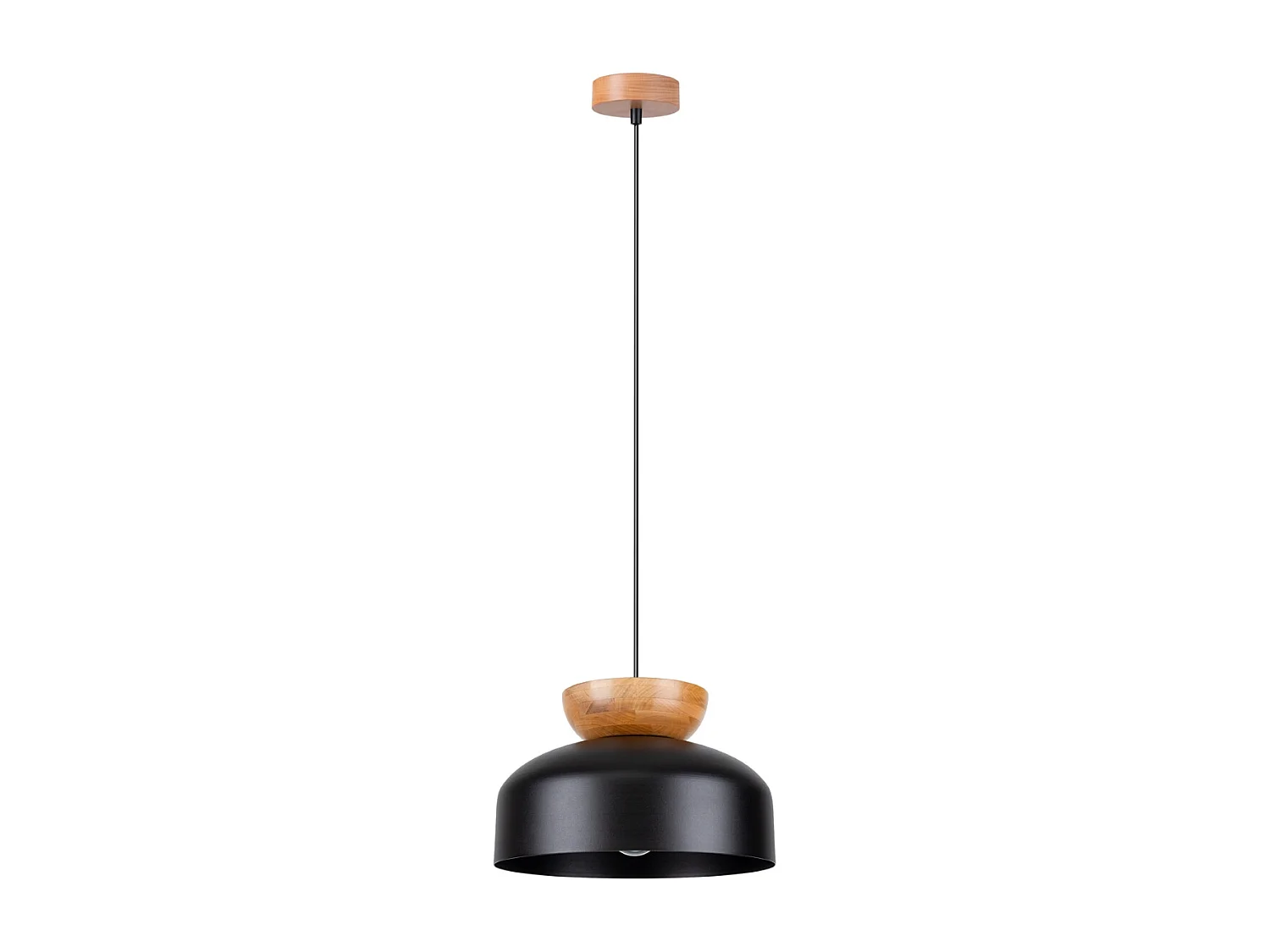 Plafonnier Zeleron scandinave en bois/acier - 1 sources lumineuses 4000K - L.29,5 x H.130 cm - noir/bois naturel