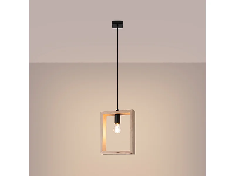 Lampy wiszące skandynawski Zodiara, stal/drewno - 1 źródło światła 3000K - L.24 x H.133 cm - naturalne drewno