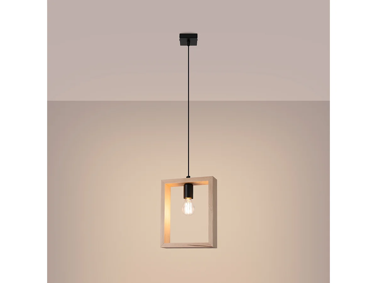 Lampy wiszące skandynawski Zodiara, stal/drewno - 1 źródło światła 3000K - L.24 x H.133 cm - naturalne drewno