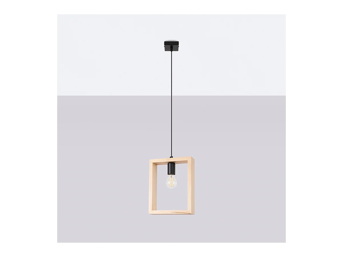 Lampy wiszące skandynawski Zodiara, stal/drewno - 1 źródło światła 3000K - L.24 x H.133 cm - naturalne drewno