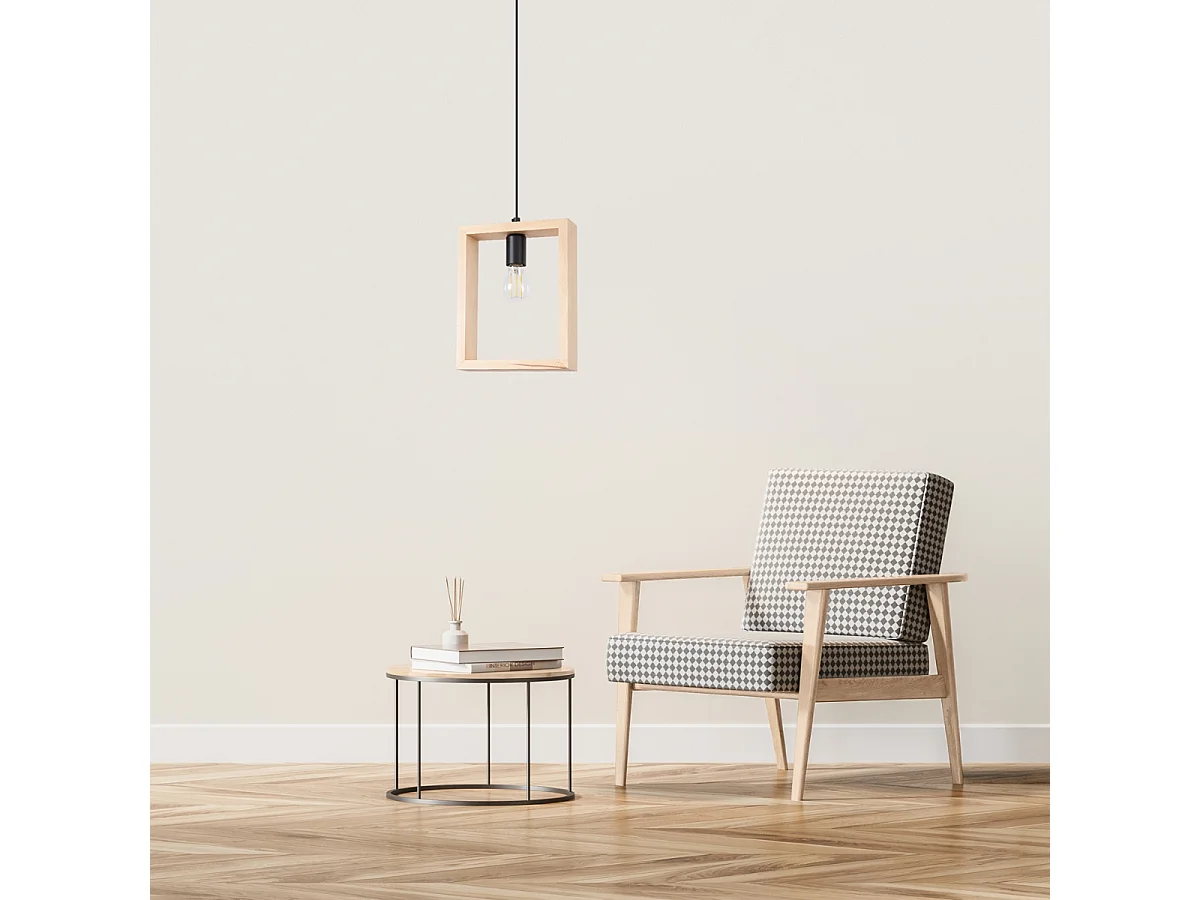 Lampes suspendues Zodiara scandinave en acier/bois - 1 sources lumineuses 3000K - L.24 x H.133 cm - bois naturel