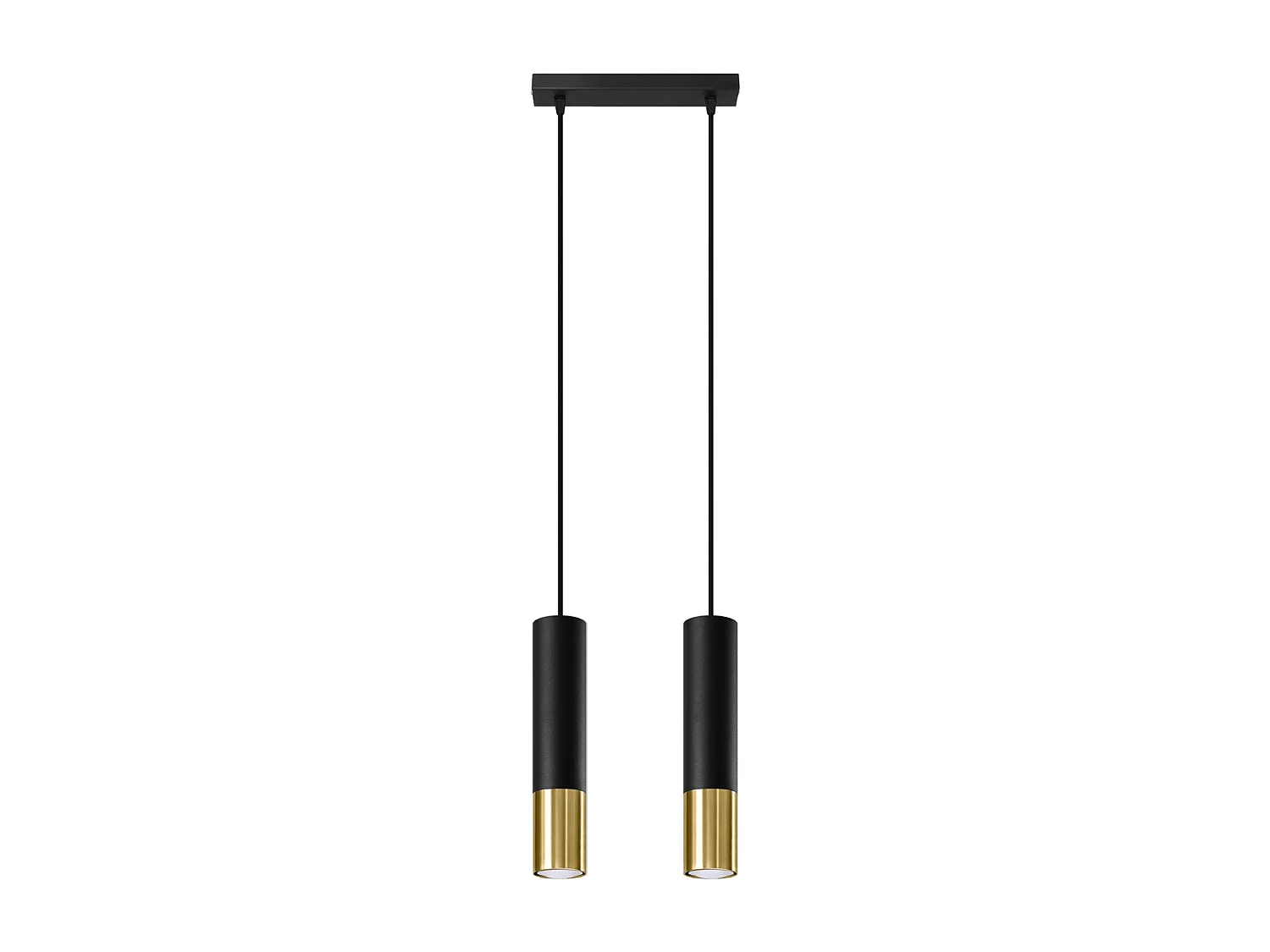 Lampes suspendues Zarpex moderne en acier - 2 sources lumineuses 4000K - L.30 x H.90 cm - or noir