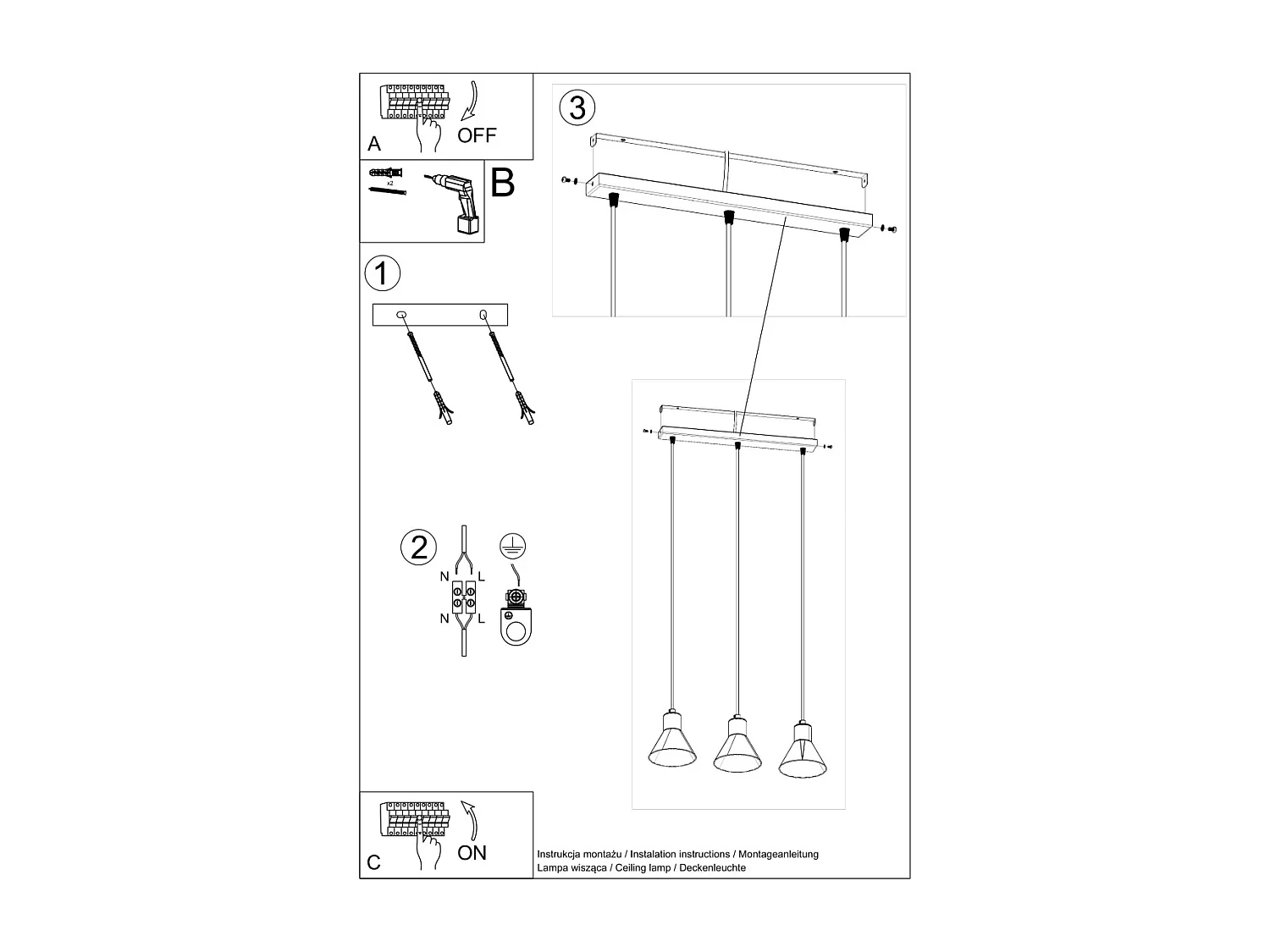 Lampes suspendues Zylata moderne en acier - 3 sources lumineuses 4000K - L.45 x H.120 cm - blanc