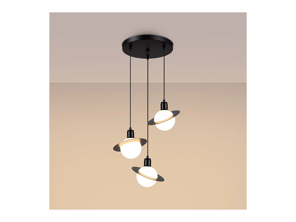 Hanglampen Gloxo modern van  - 3 lichtbronnen 4000K - L.32 x H.120 cm - zwart