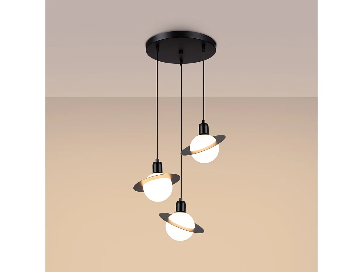 Lustre Gloxo moderne en acier - 3 sources lumineuses 4000K - L.32 x H.120 cm - noir