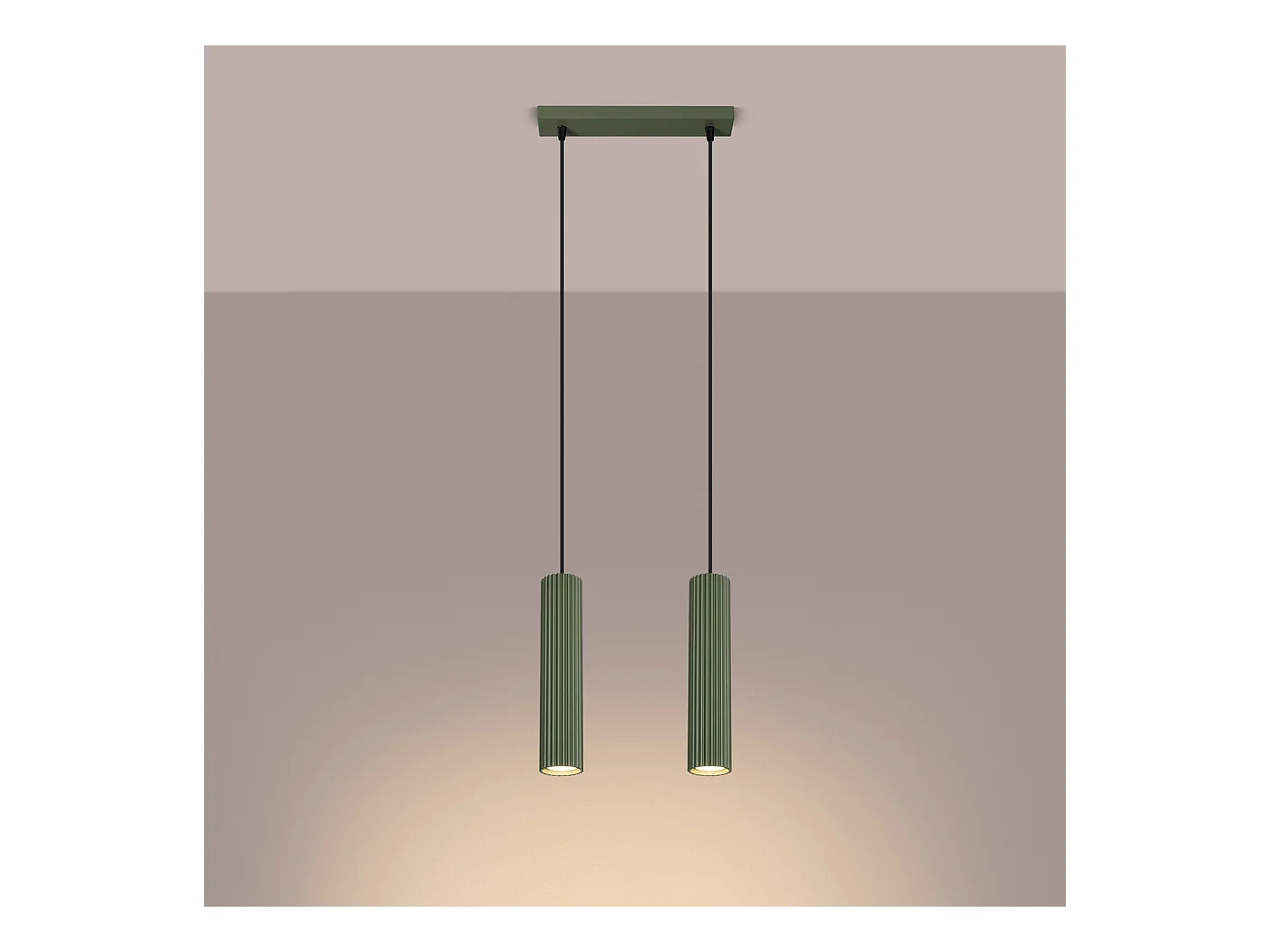 Hanglamp Gloow minimalistisch van  - 2 lichtbronnen 4000K - L.30 x H.90 cm - olijfgroen
