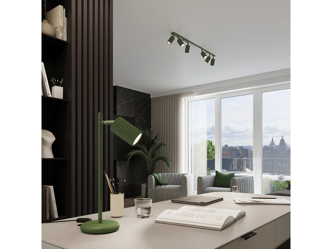 Lampa wisząca minimalistyczny Gloow, aluminium - 2 źródło światła 4000K - L.30 x H.90 cm - zielony oliwkowy