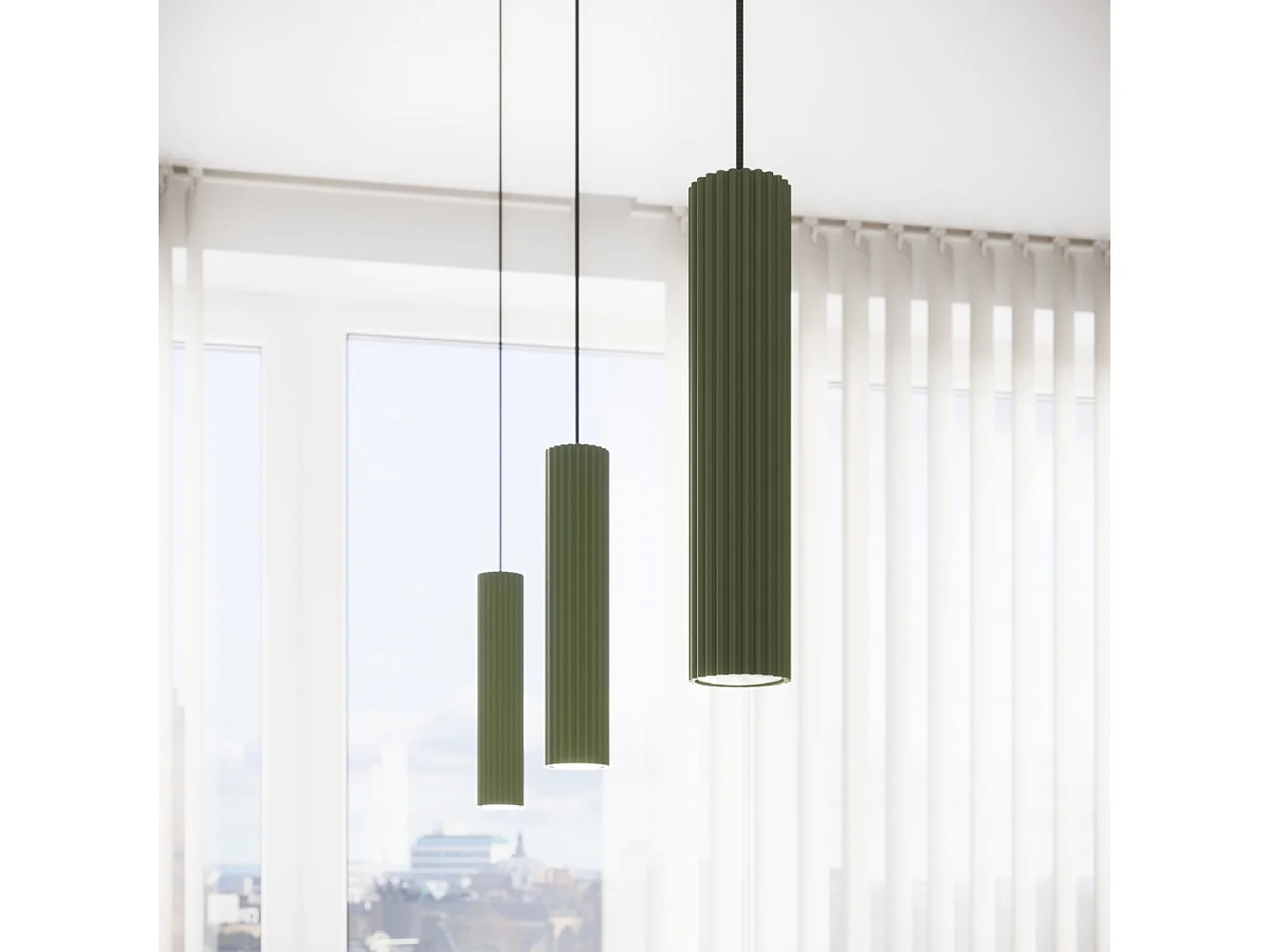 Lampa wisząca minimalistyczny Gloow, aluminium - 2 źródło światła 4000K - L.30 x H.90 cm - zielony oliwkowy
