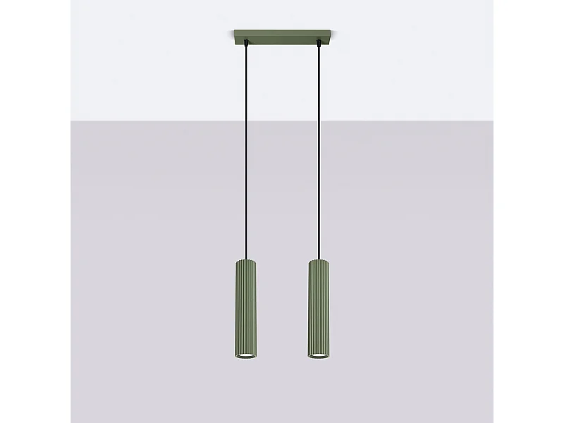 Lampa wisząca minimalistyczny Gloow, aluminium - 2 źródło światła 4000K - L.30 x H.90 cm - zielony oliwkowy