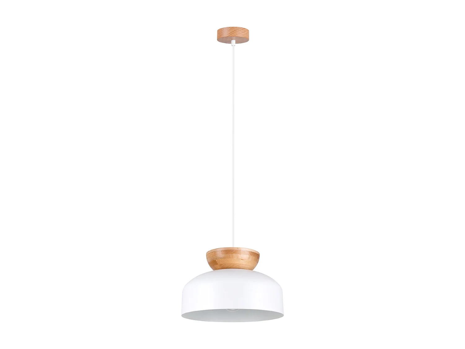 Pendentif Zeleron scandinave en bois/acier - 1 sources lumineuses 4000K - L.29,5 x H.130 cm - blanc/bois naturel