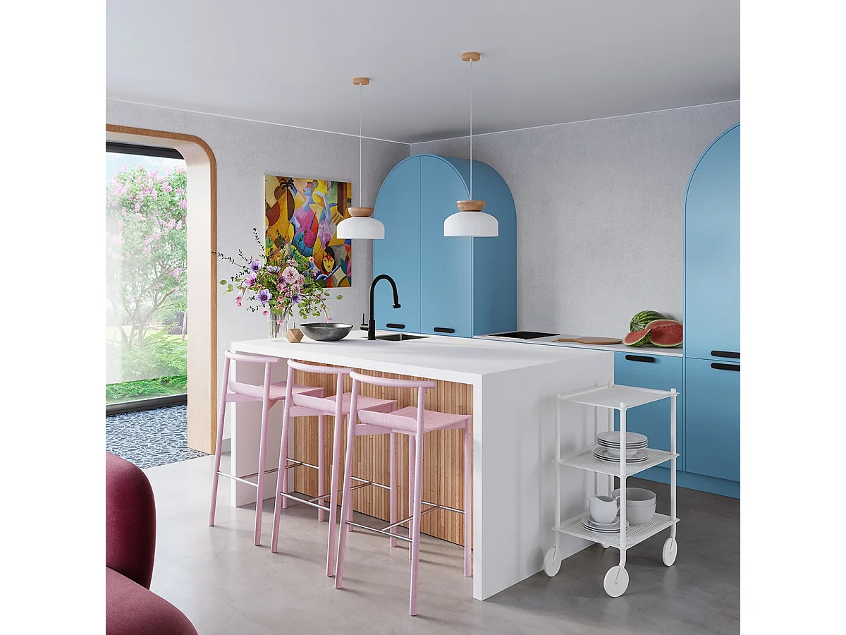 Pendentif Zeleron scandinave en bois/acier - 1 sources lumineuses 4000K - L.29,5 x H.130 cm - blanc/bois naturel