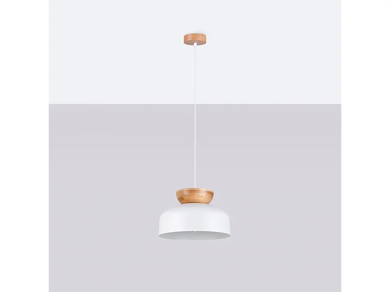 Hanglampen Zeleron Scandinavisch van  - 1 lichtbronnen 4000K - L.29,5 x H.130 cm - wit/natuurlijk hout