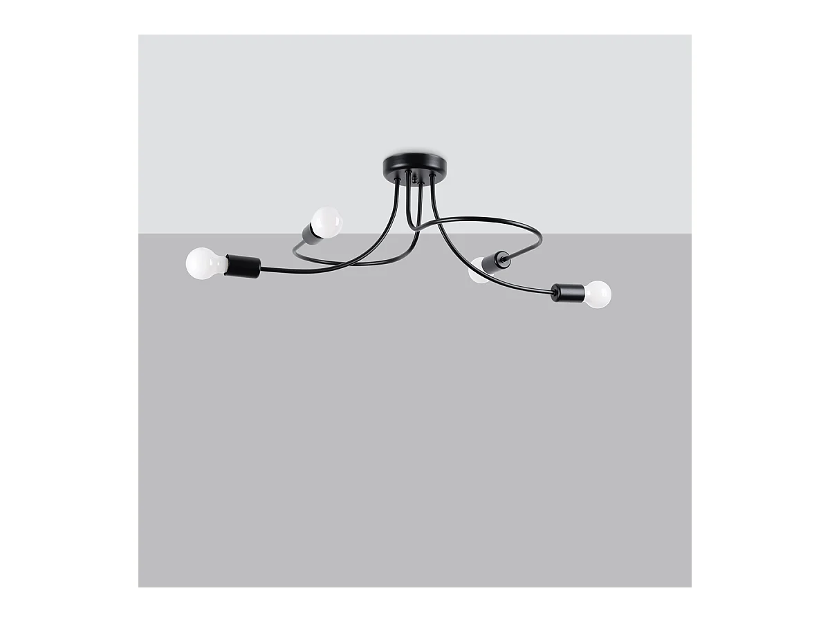 Lustres Varilex industriel en acier - 4 sources lumineuses 4000K - L.75 x H.32 cm - noir