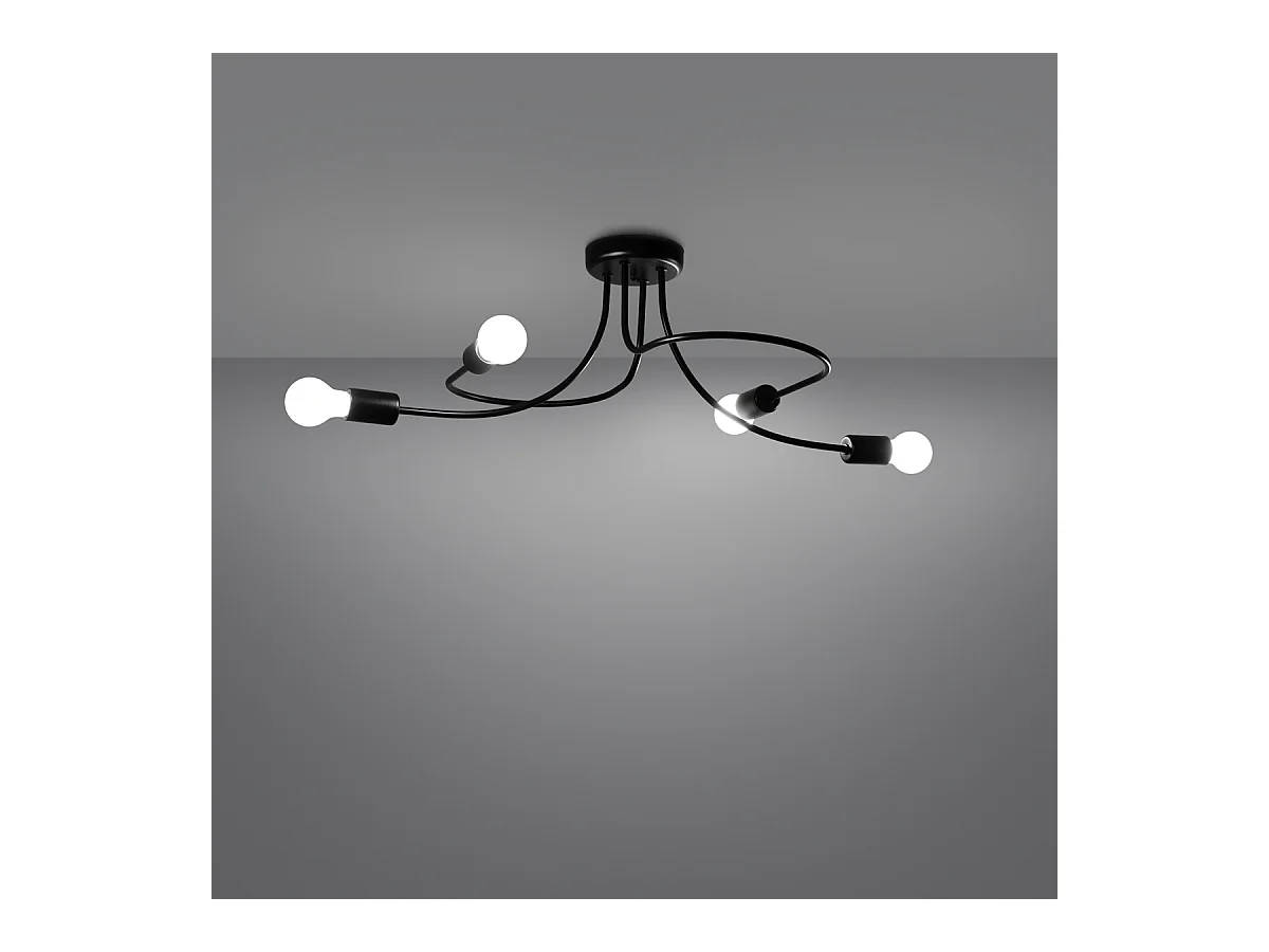 Lustres Varilex industriel en acier - 4 sources lumineuses 4000K - L.75 x H.32 cm - noir