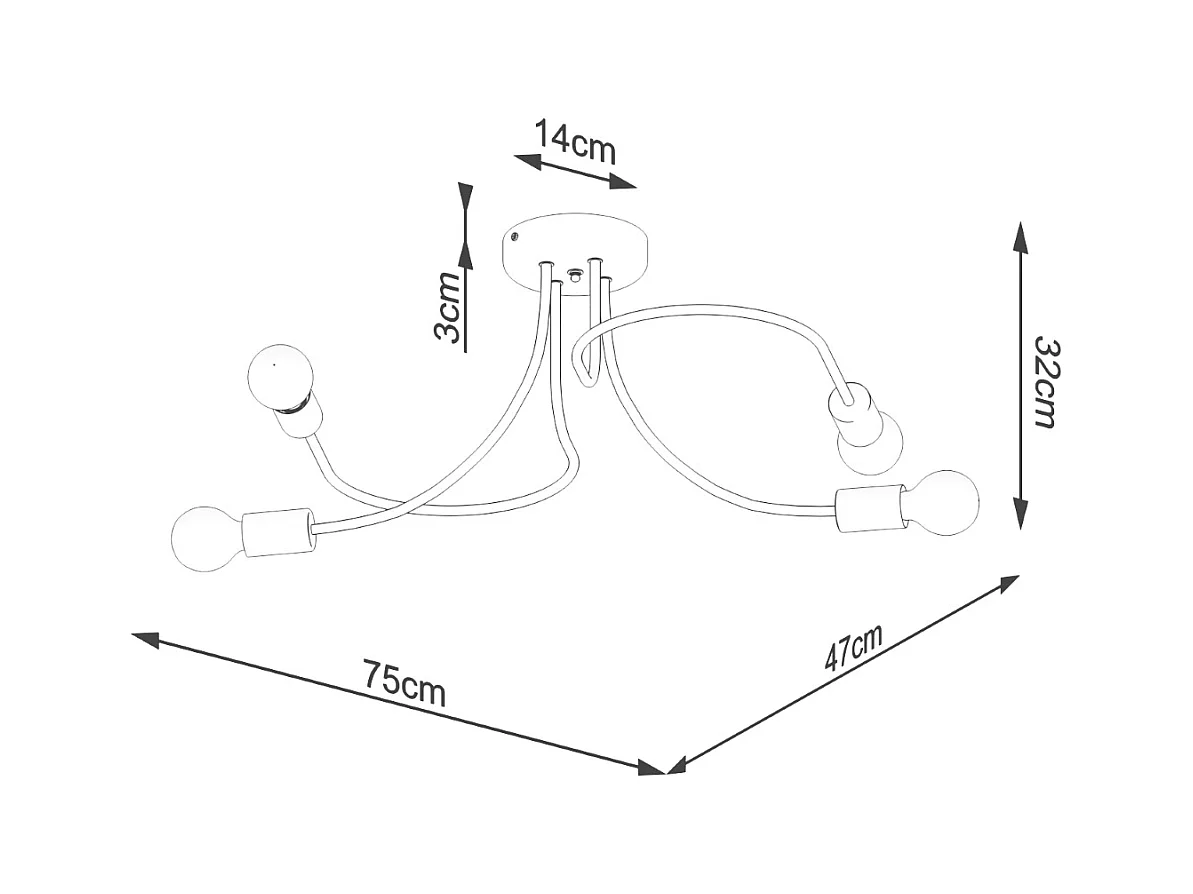 Lustres Varilex industriel en acier - 4 sources lumineuses 4000K - L.75 x H.32 cm - noir