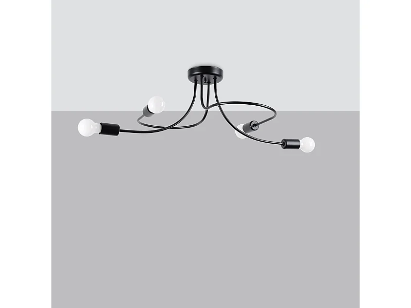 Lustres Varilex industriel en acier - 4 sources lumineuses 4000K - L.75 x H.32 cm - noir