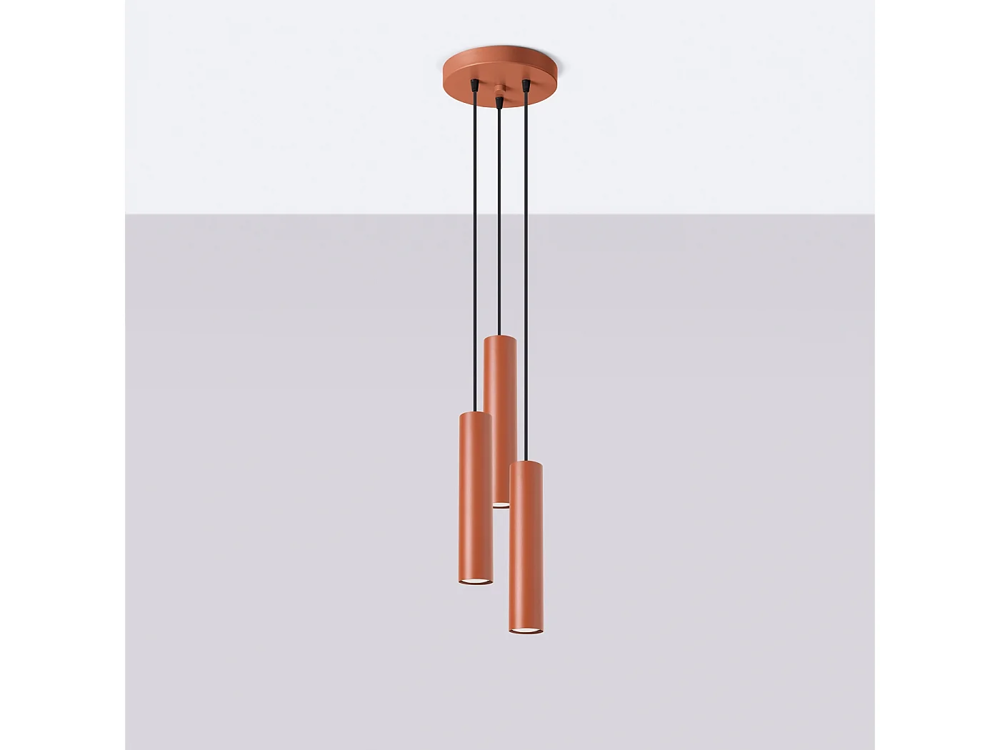 Lampe à suspension Toris grenier en acier - 3 sources lumineuses 3000K - L.19,5 x H.108 cm - ocre rouge