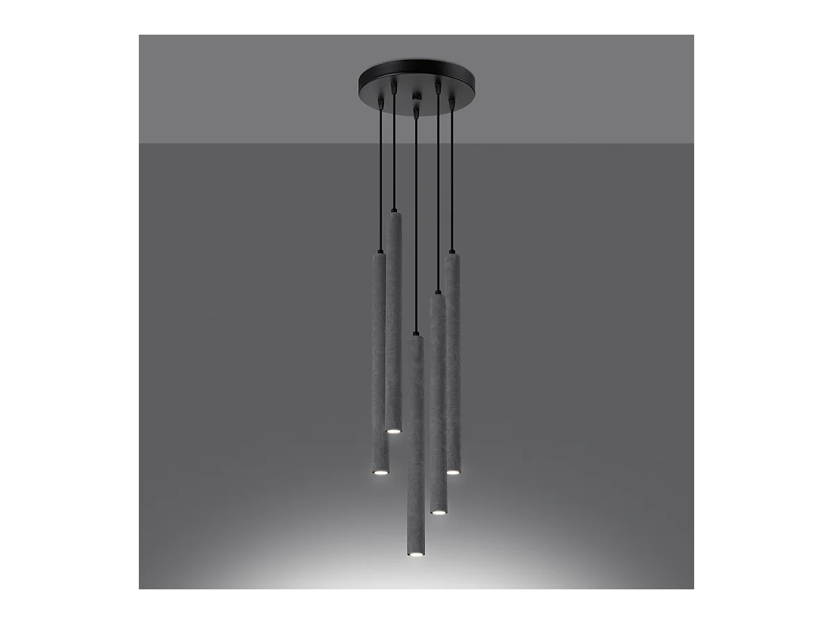 Lampes suspendues Brill moderne en béton - 5 sources lumineuses 4000K - L.25 x H.110 cm - gris