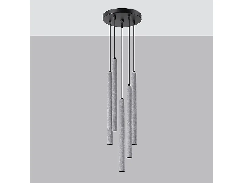 Lampes suspendues Brill moderne en béton - 5 sources lumineuses 4000K - L.25 x H.110 cm - gris