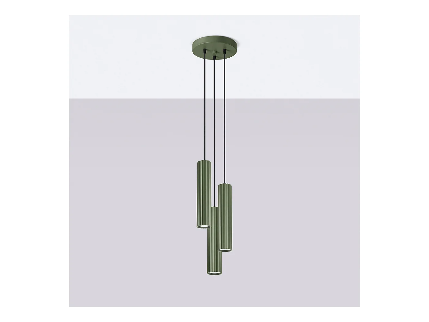 Hanglamp Gloow minimalistisch van  - 3 lichtbronnen 4000K - L.19,5 x H.108 cm - olijfgroen