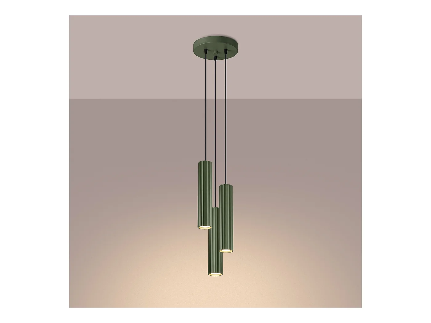 Hanglamp Gloow minimalistisch van  - 3 lichtbronnen 4000K - L.19,5 x H.108 cm - olijfgroen