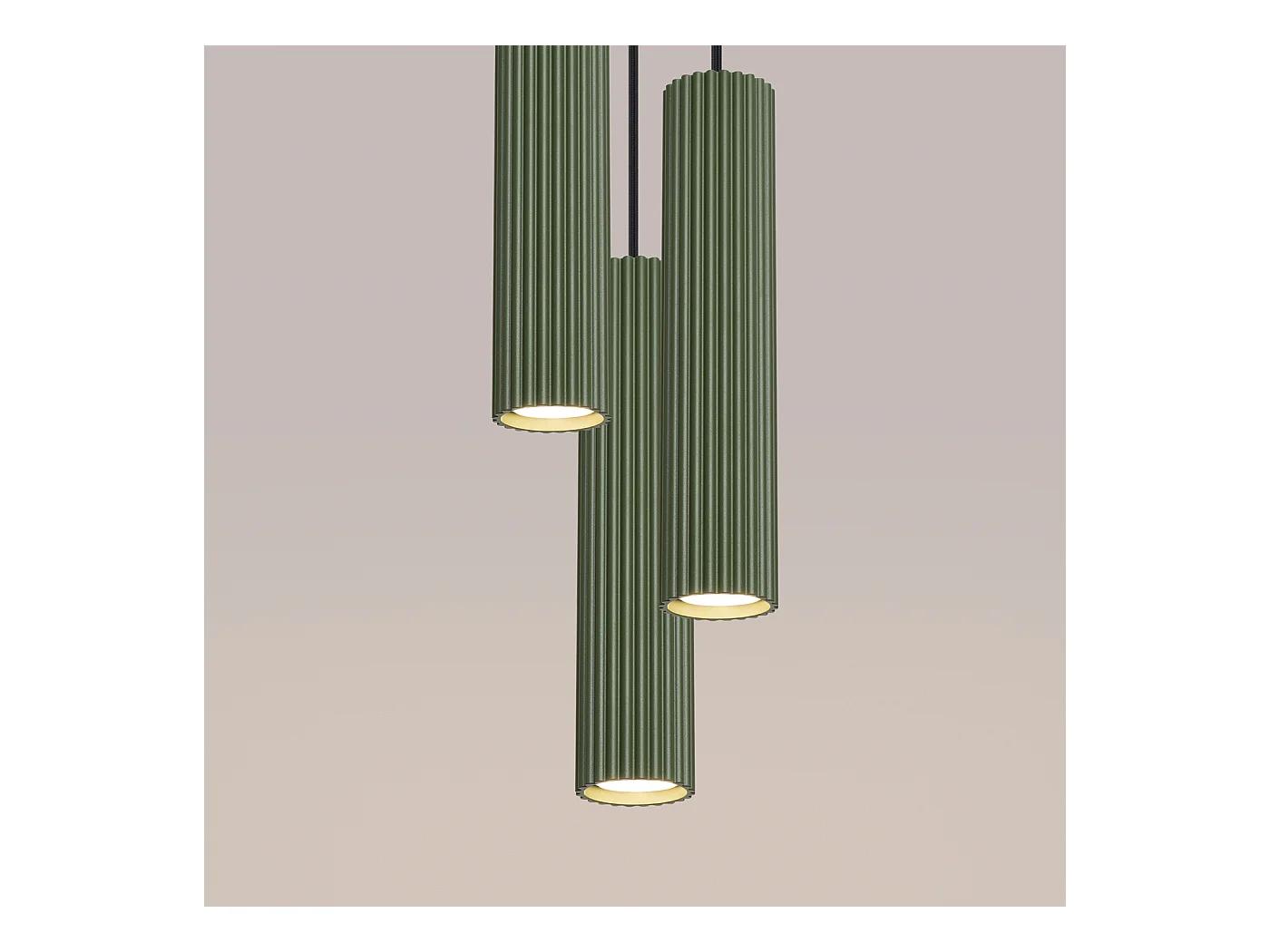 Hanglamp Gloow minimalistisch van  - 3 lichtbronnen 4000K - L.19,5 x H.108 cm - olijfgroen