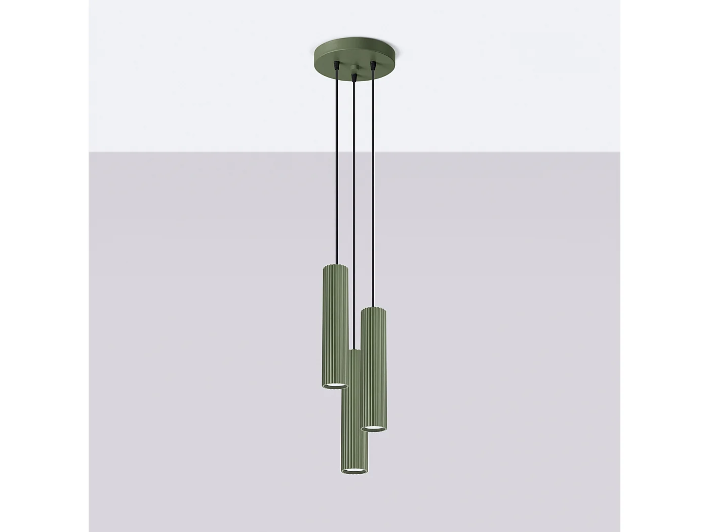 Lampa wisząca minimalistyczny Gloow, aluminium - 3 źródło światła 4000K - L.19.5 x H.108 cm - zielony oliwkowy