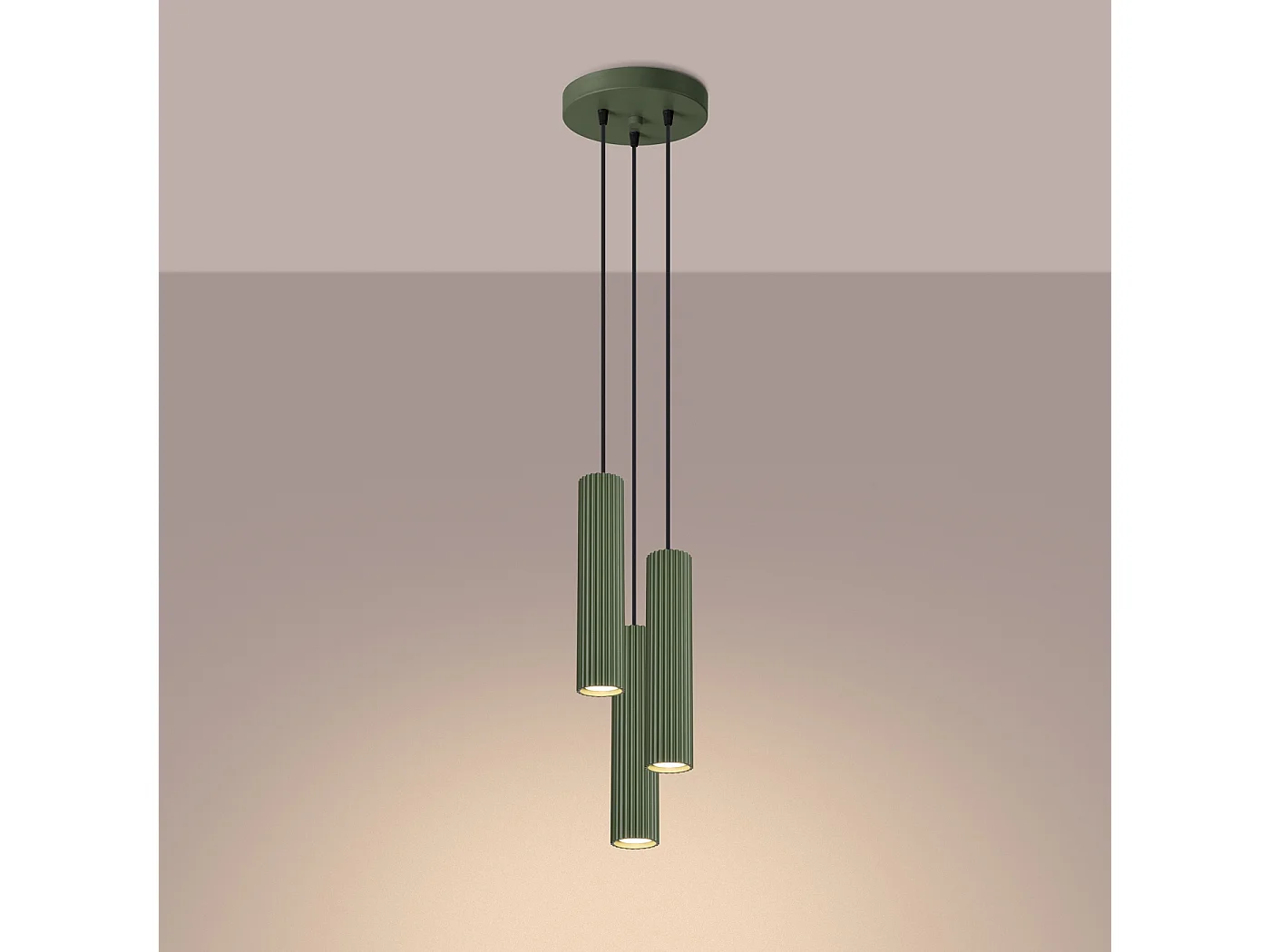 Lampa wisząca minimalistyczny Gloow, aluminium - 3 źródło światła 4000K - L.19.5 x H.108 cm - zielony oliwkowy