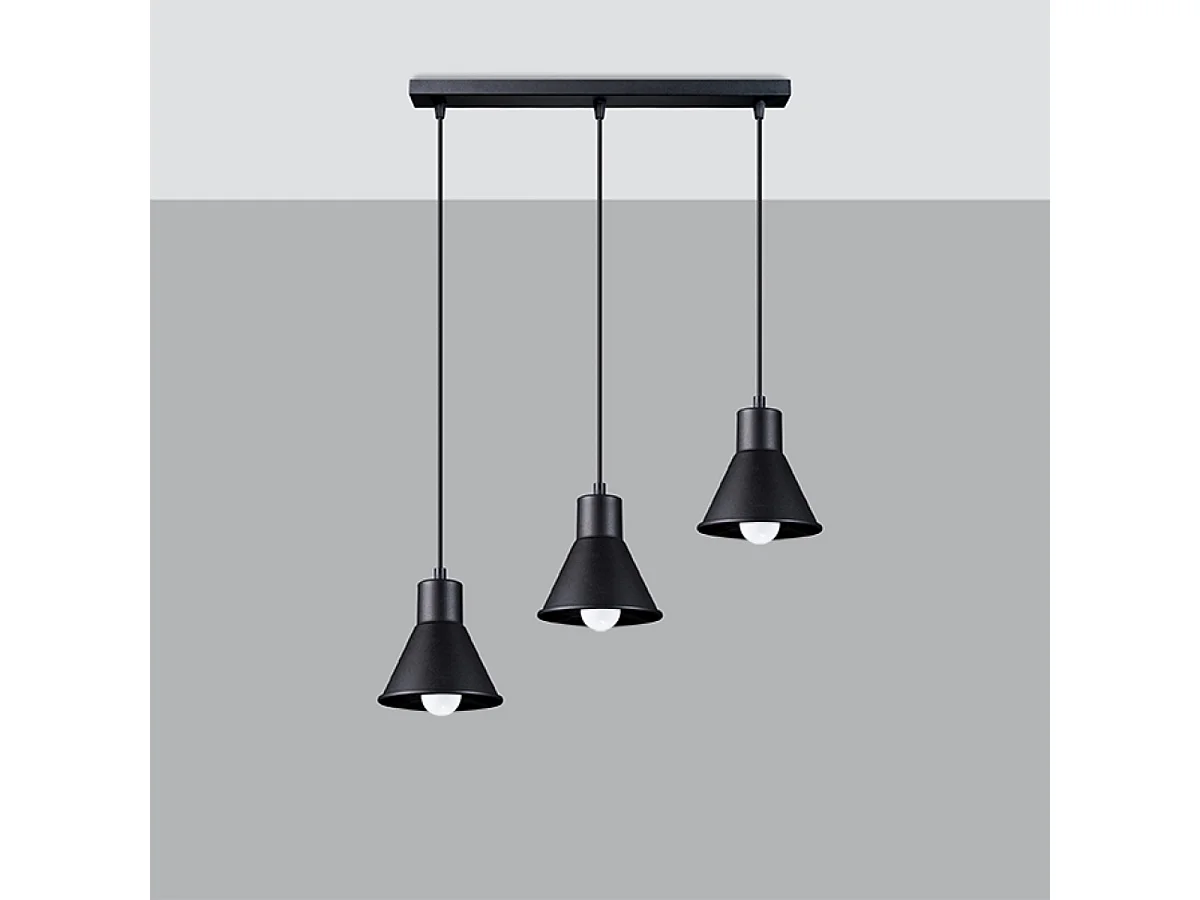 Lampes suspendues Faldura moderne en acier - 3 sources lumineuses 4000K - L.45 x H.120 cm - noir