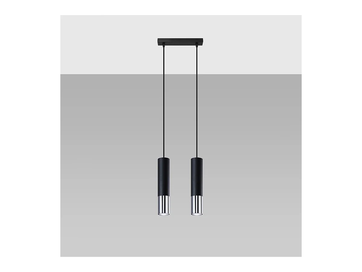 Lampes suspendues Zarpex moderne en acier - 2 sources lumineuses 4000K - L.30 x H.90 cm - noir/chromé