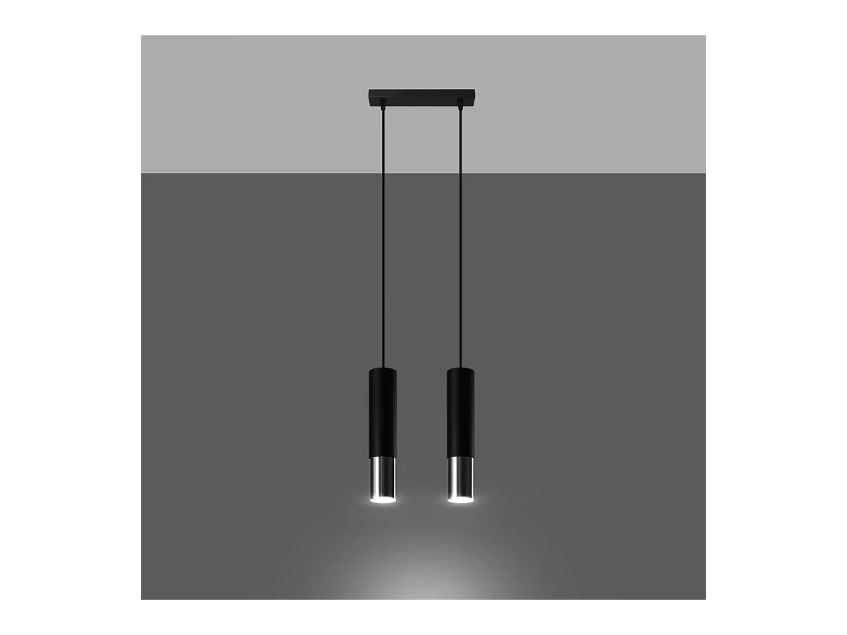 Lampes suspendues Zarpex moderne en acier - 2 sources lumineuses 4000K - L.30 x H.90 cm - noir/chromé