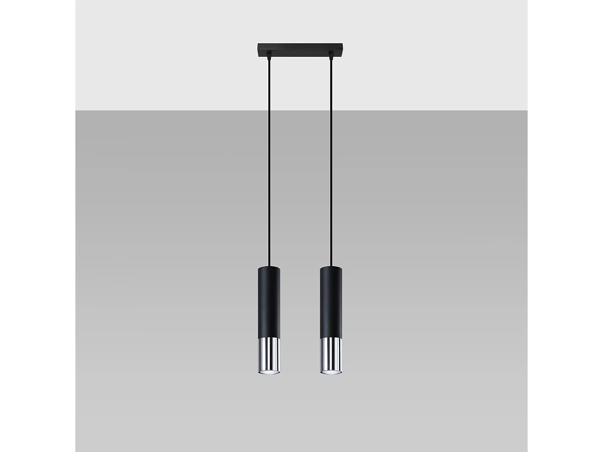 Lampes suspendues Zarpex moderne en acier - 2 sources lumineuses 4000K - L.30 x H.90 cm - noir/chromé