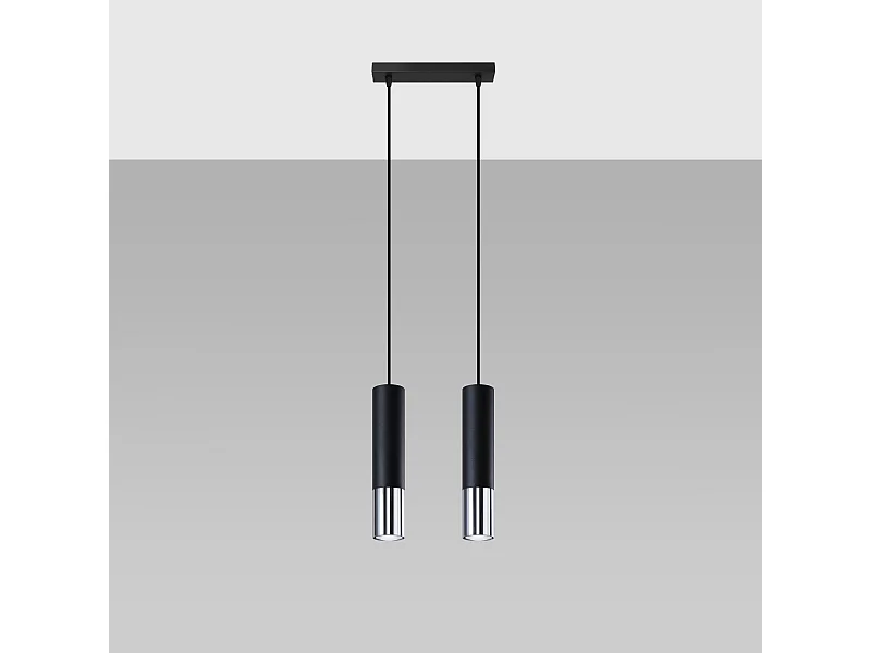 Lámparas colgantes Zarpex moderno de acero - 2 fuentes luminosas 4000K - L.30 x A.90 cm - negro/cromo